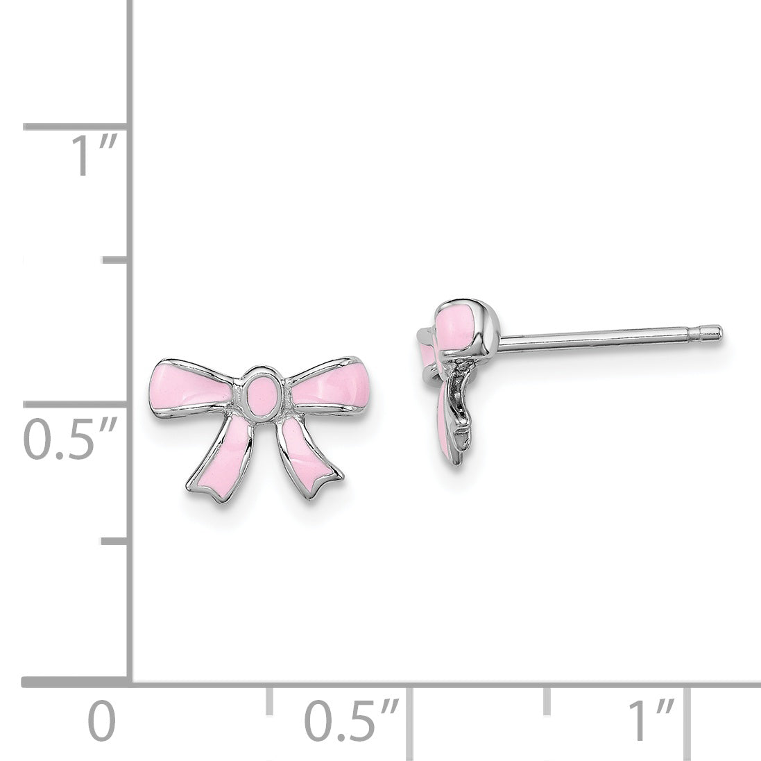 Sterling Silver Madi K Rhodium-plated Pink Enamel Bow Children's Post Earrings