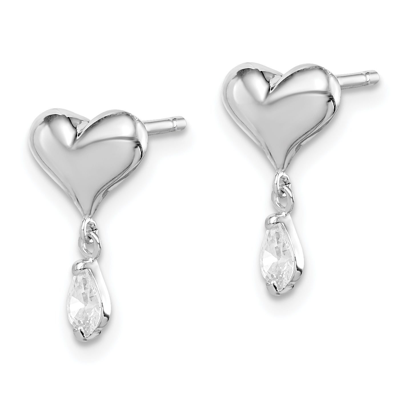 Sterling Silver Madi K Rhodium-plated Polished CZ Heart Children's Post Dangle Earrings