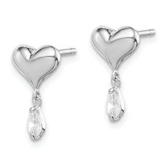 Sterling Silver Madi K Rhodium-plated Polished CZ Heart Children's Post Dangle Earrings