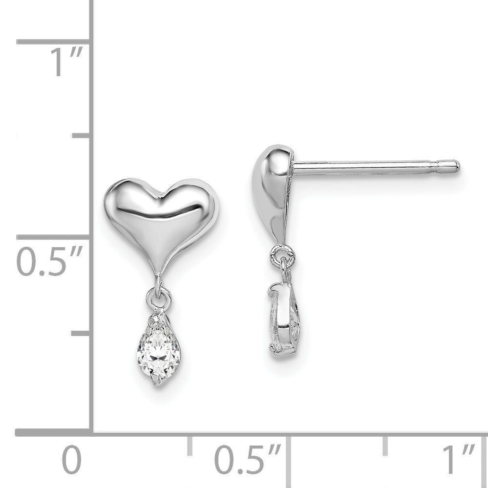 Sterling Silver Madi K Rhodium-plated Polished CZ Heart Children's Post Dangle Earrings