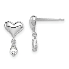 Sterling Silver Madi K Rhodium-plated Polished CZ Heart Children's Post Dangle Earrings