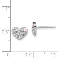 Sterling Silver Madi K Rhodium-plated Pink Enamel & Crystal Heart Children's Post Earrings