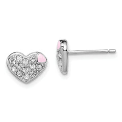 Sterling Silver Madi K Rhodium-plated Pink Enamel & Crystal Heart Children's Post Earrings