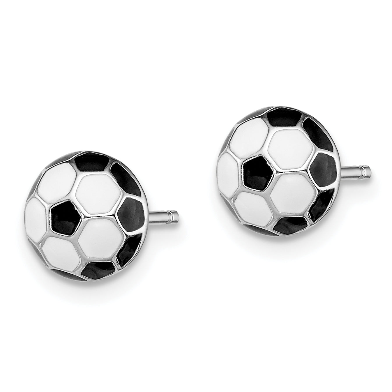 Sterling Silver Madi K Rhodium-plated Polished Black & White Enameled Soccer Ball Children's Post Earrings