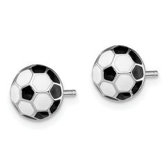 Sterling Silver Madi K Rhodium-plated Polished Black & White Enameled Soccer Ball Children's Post Earrings