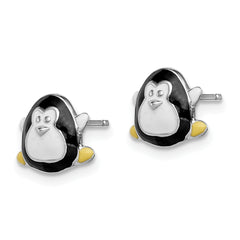 Sterling Silver Madi K Rhodium-plated Polished Multi-color Enameled Penguin Children's Post Earrings