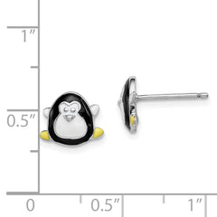 Sterling Silver Madi K Rhodium-plated Polished Multi-color Enameled Penguin Children's Post Earrings