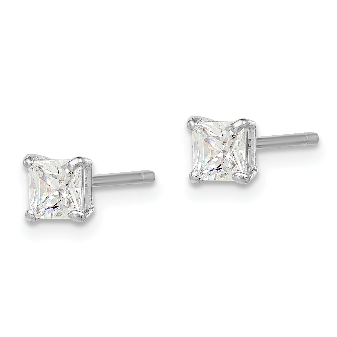 Sterling Silver Madi K Rhodium-plated Polished 4mm Square CZ Children's Stud Earrings