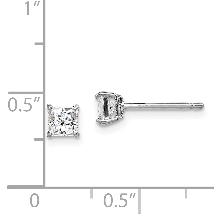 Sterling Silver Madi K Rhodium-plated Polished 4mm Square CZ Children's Stud Earrings