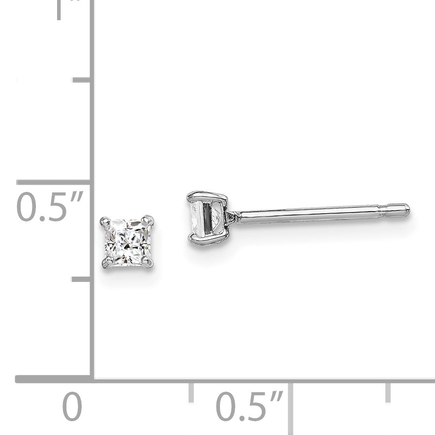 Sterling Silver Madi K Rhodium-plated Polished 3mm Square CZ Children's Stud Earrings