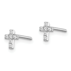 Sterling Silver Rhodium-plated Madi K CZ Children's Cross Post Earrings