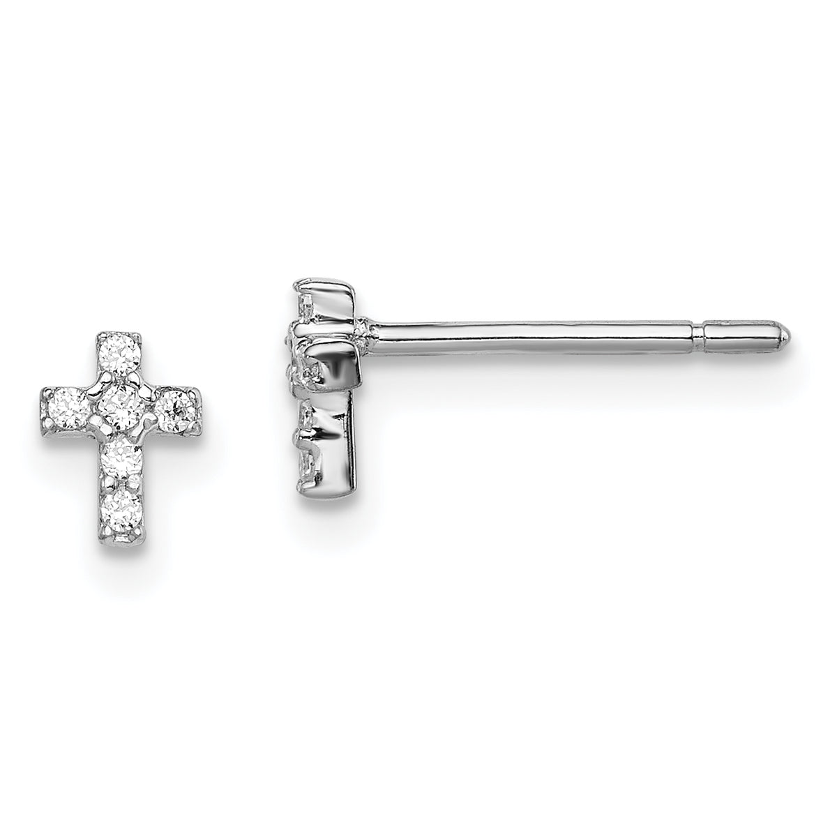 Sterling Silver Rhodium-plated Madi K CZ Children's Cross Post Earrings