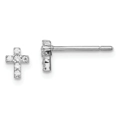 Sterling Silver Rhodium-plated Madi K CZ Children's Cross Post Earrings