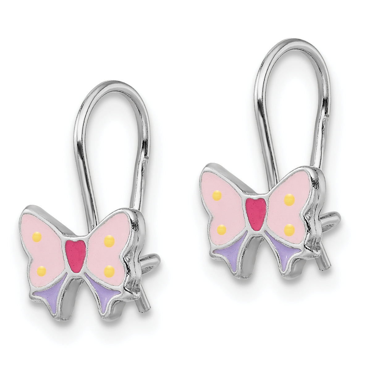 Sterling Silver Madi K Rhodium-plated Polished Multi-color Enameled Butterfly Children's Dangle Earrings