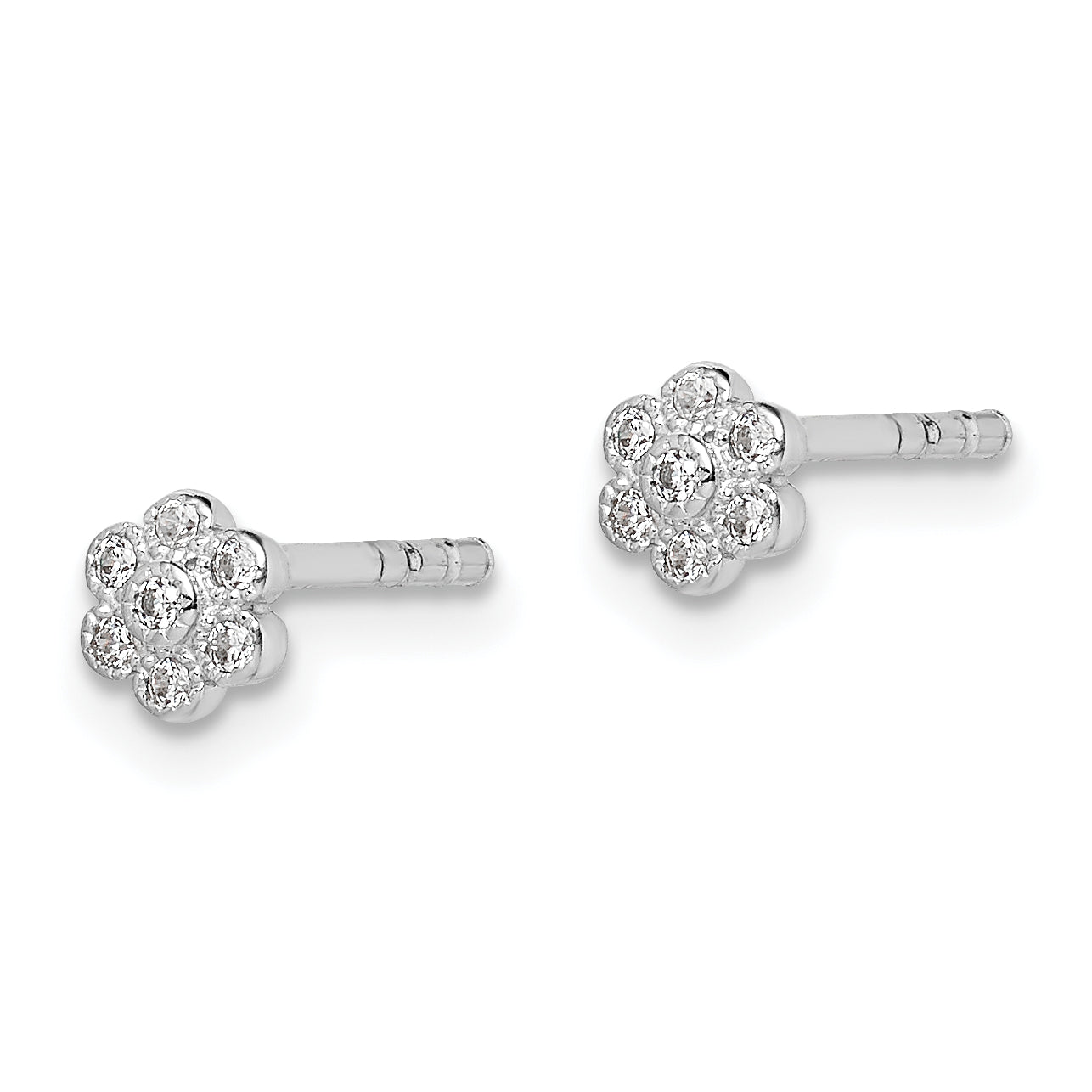 Sterling Silver Madi K RH-plated CZ Flower Children's Post Earrings