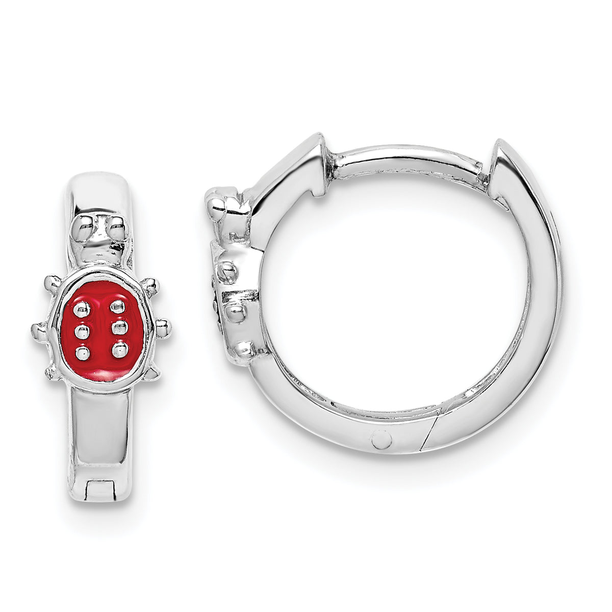 Sterling Silver Madi K Rhodium-plated Polished Red Enameled Ladybug Round Hoop Earrings