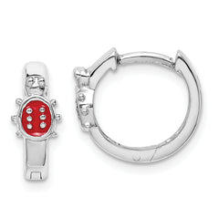 Sterling Silver Madi K Rhodium-plated Polished Red Enameled Ladybug Round Hoop Earrings