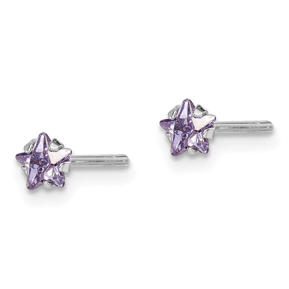 Sterling Silver Madi K RH-plated Purple CZ Star Children's Stud Earrings