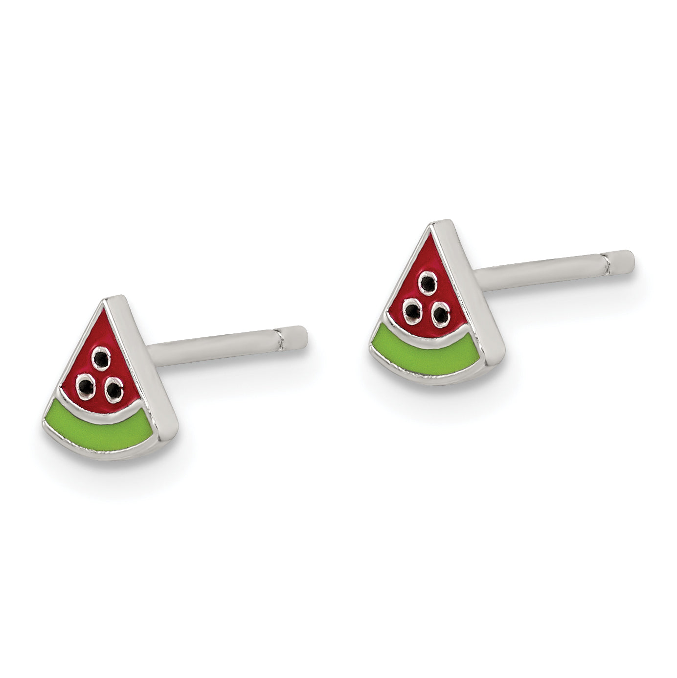 Sterling Silver Madi K Rhodium-plated Polished Red, Green & Black Enameled Watermelon Children's Post Earrings