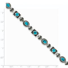 Sterling Silver Rhodium-plated Synth Turquoise and Marcasite Bracelet