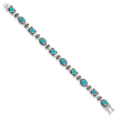 Sterling Silver Rhodium-plated Synth Turquoise and Marcasite Bracelet