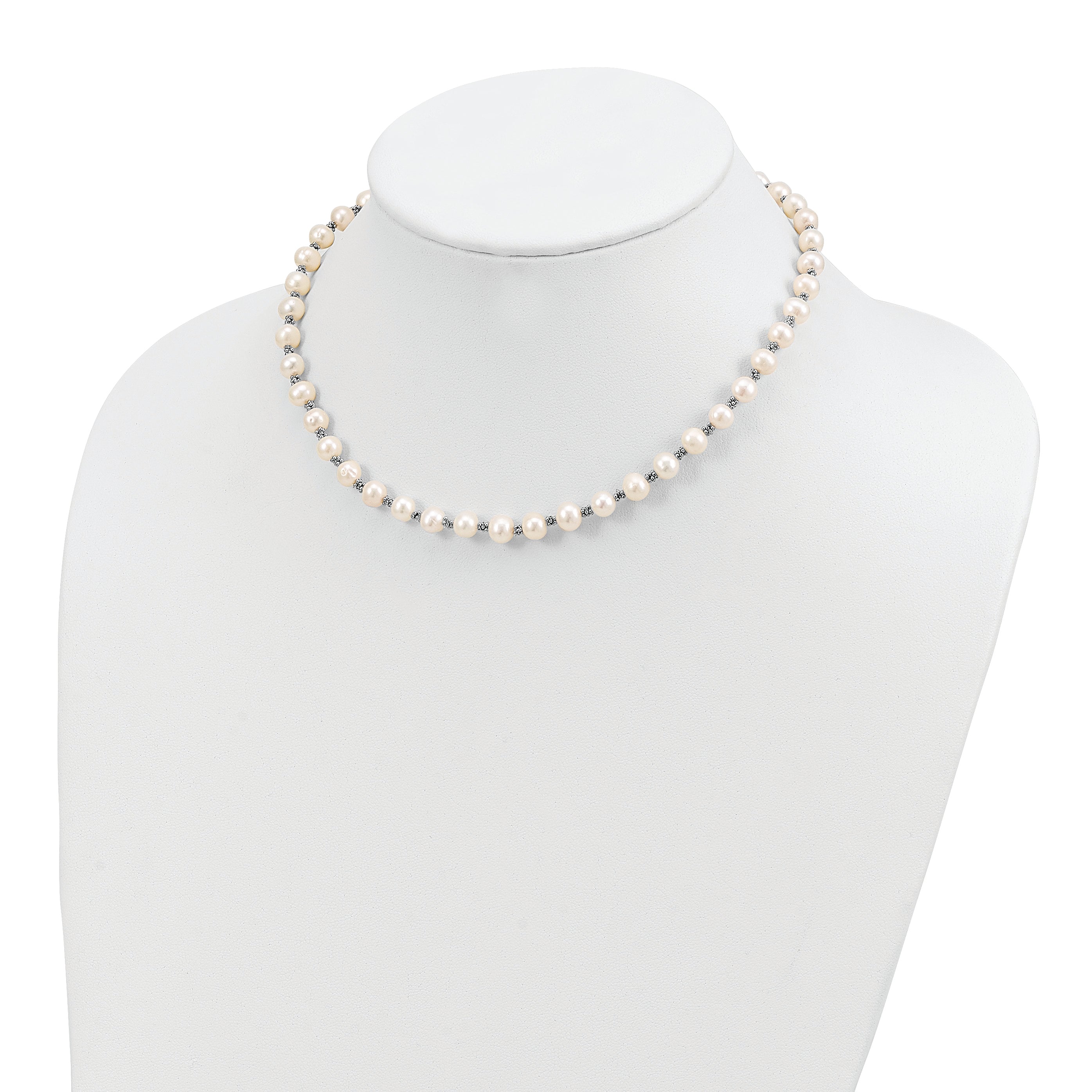 Sophia Jewelers 925 Sterling Silver Pearl Necklace with Polished Rhodium Finish