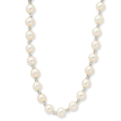 Sophia Jewelers 925 Sterling Silver Pearl Necklace with Polished Rhodium Finish