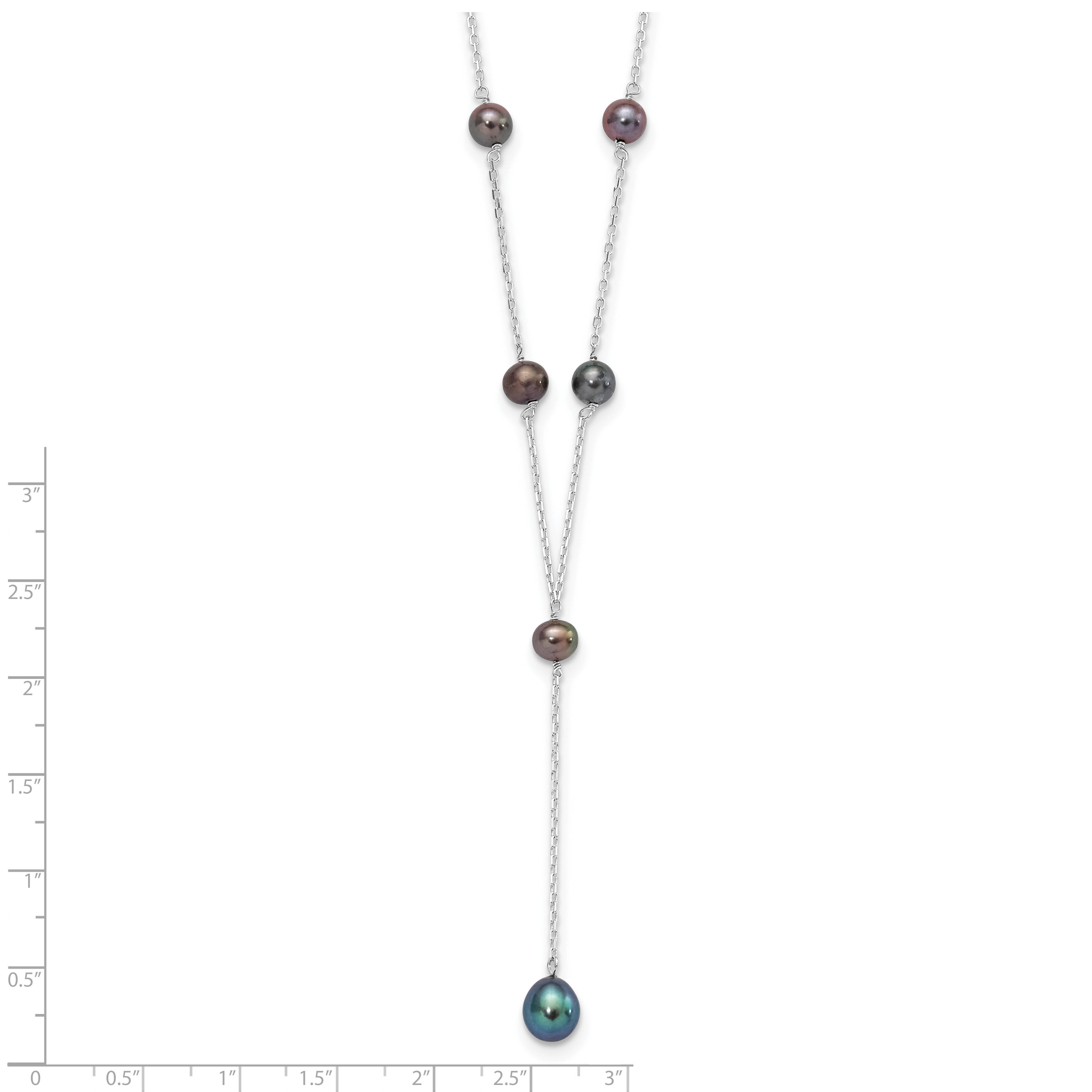 Sterling Silver Rhodium-plated Black FWC Pearl Y-Drop Necklace