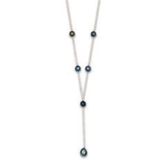 Sterling Silver Rhodium-plated Black FWC Pearl Y-Drop Necklace