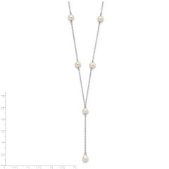 Sterling Silver Rhodum-plated White FW Cultured Pearl Y-Drop Necklace