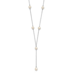 Sterling Silver Rhodum-plated White FW Cultured Pearl Y-Drop Necklace