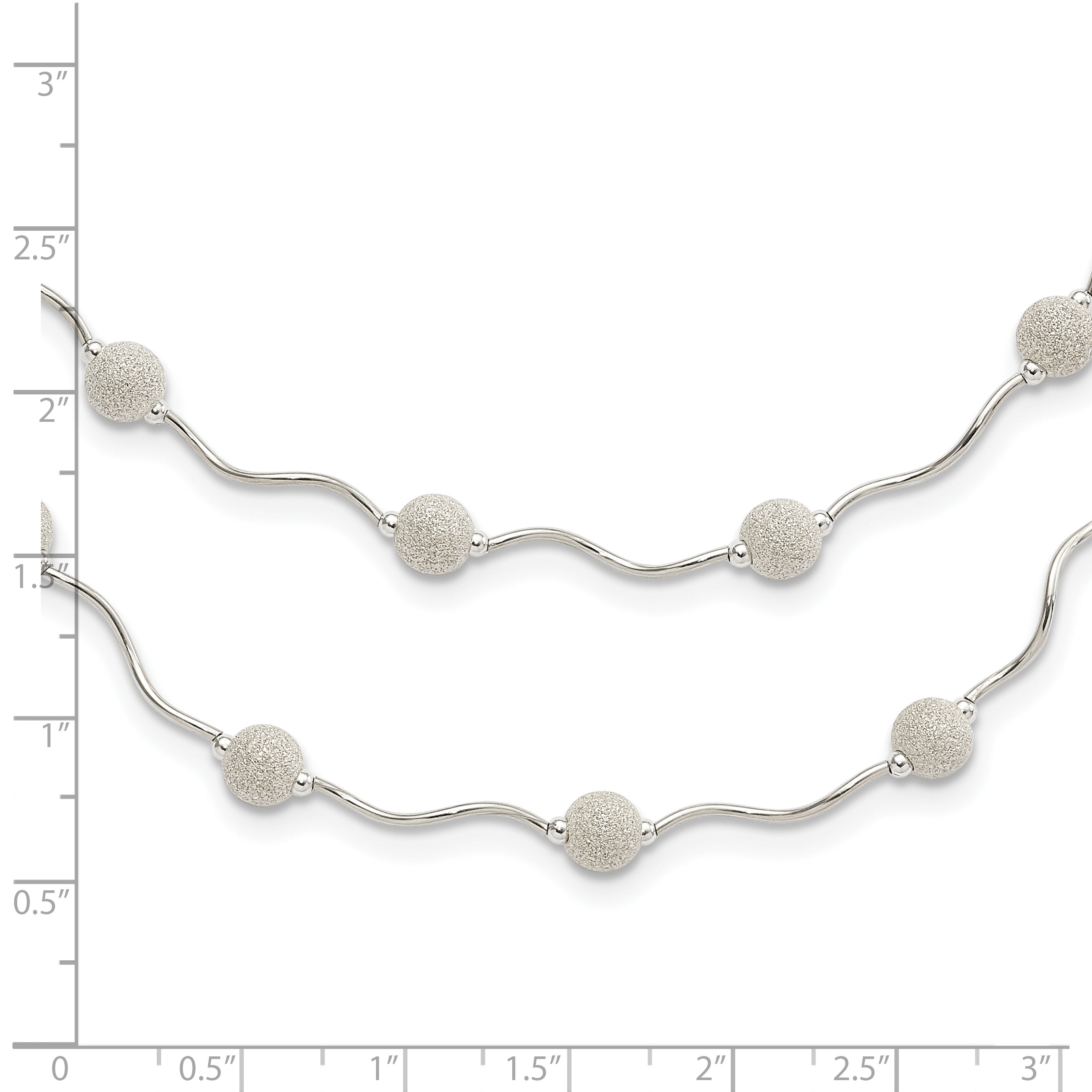 Sterling Silver Polished Spiral & Laser-cut Bead Multistrand w/ 2in ext Necklace