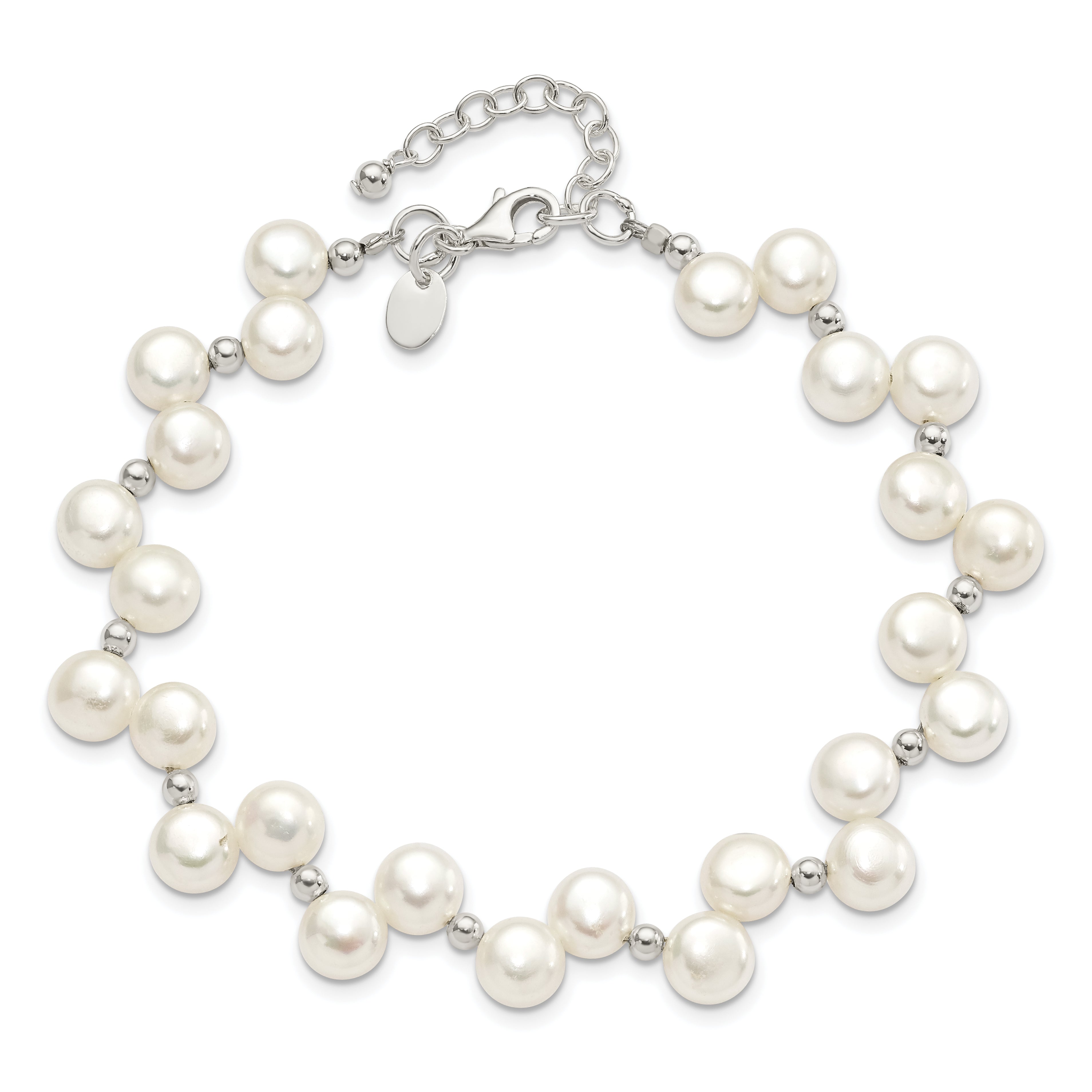 Sterling Silver FW Cultured Button Pearl 7.5in Bracelet