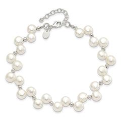 Sterling Silver FW Cultured Button Pearl 7.5in Bracelet