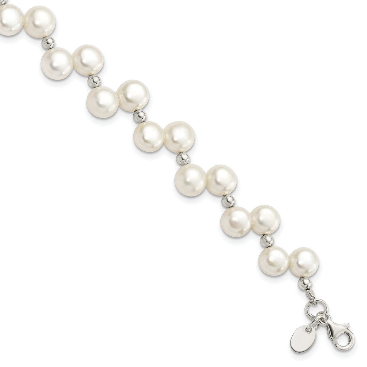 Sterling Silver FW Cultured Button Pearl 7.5in Bracelet