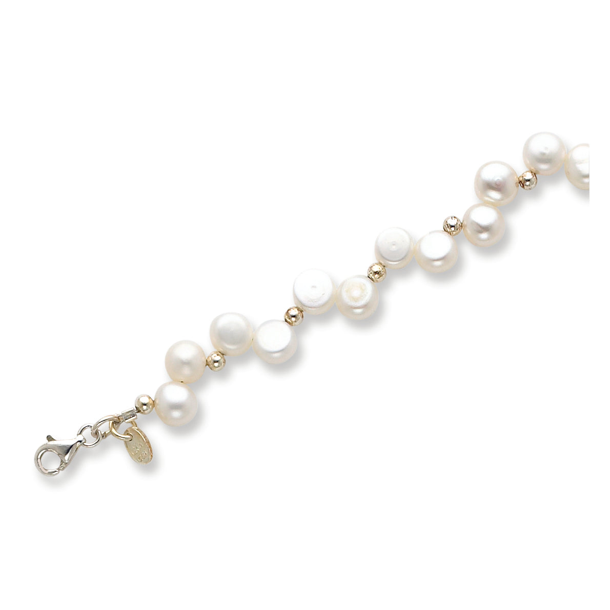 Sterling Silver FW Cultured Button Pearl 7.5in Bracelet