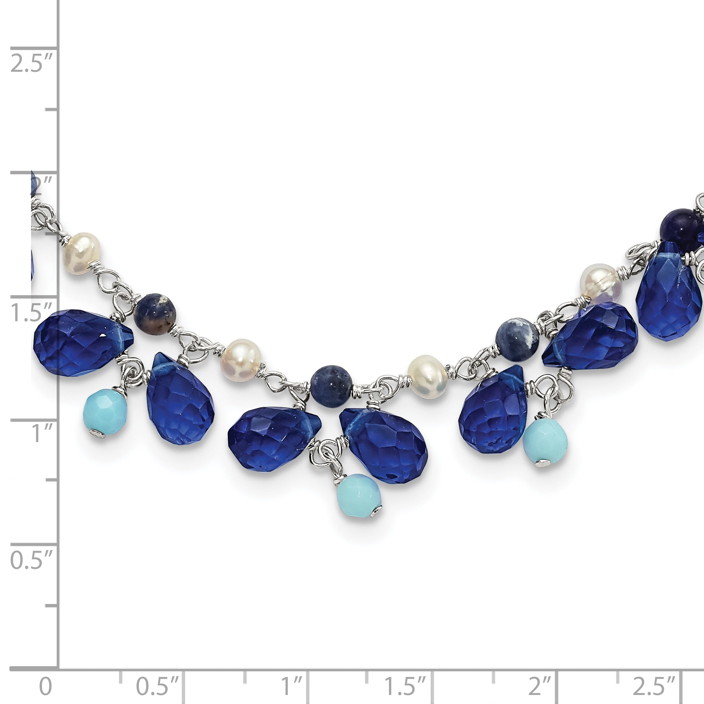 Sophia Jewelers 925 Sterling Silver Blue Crystal and Pearl Beaded Necklace