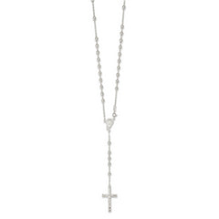 Sterling Silver Polished Beaded Rosary 30 inch Necklace