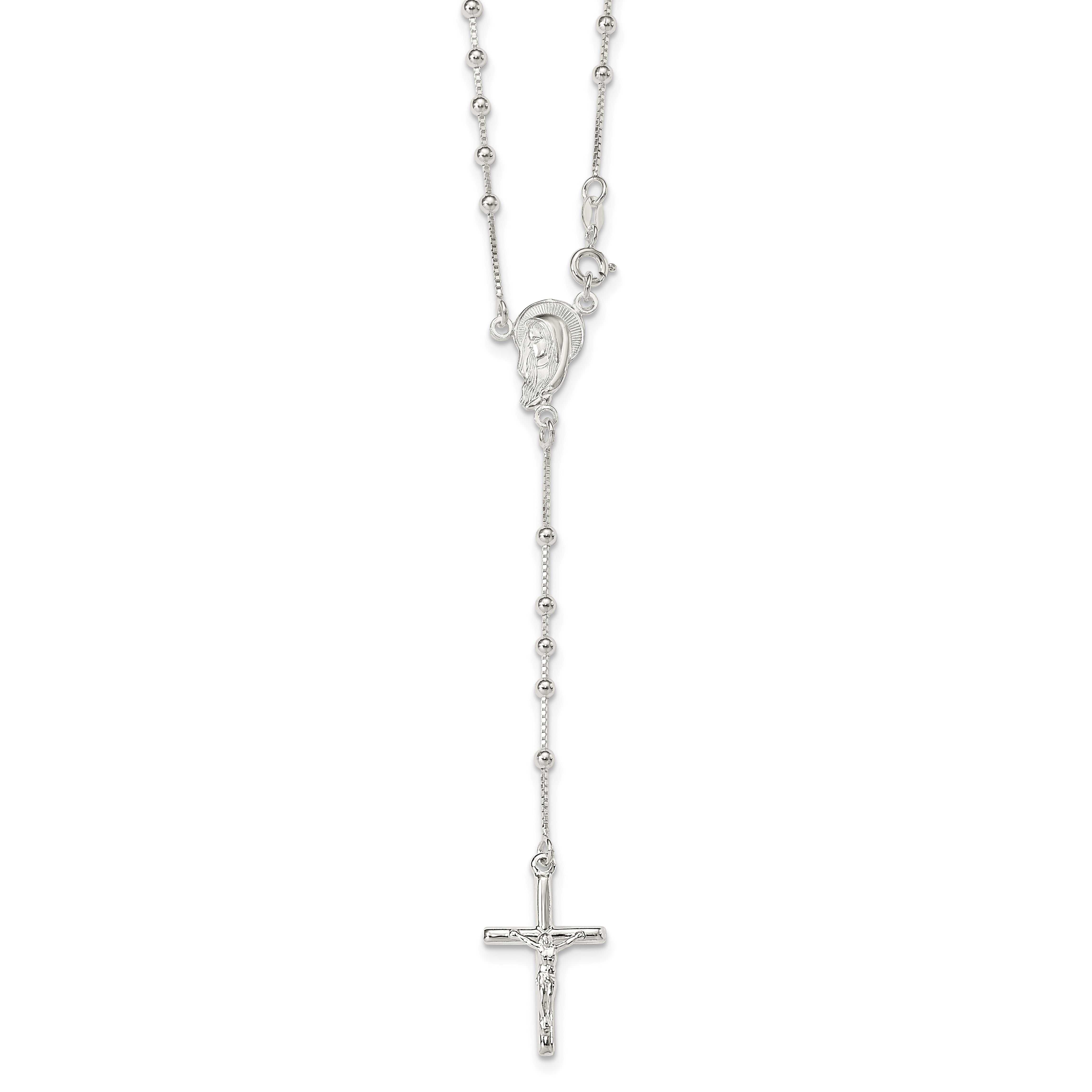 Sterling Silver Polished Bead Rosary 18 inch Necklace