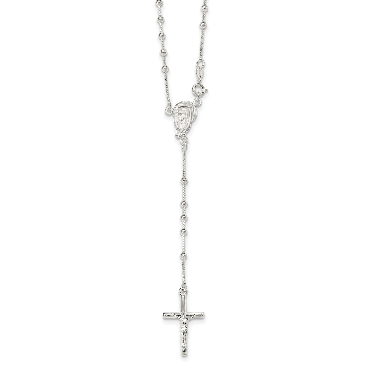 Sterling Silver Polished Bead Rosary 18 inch Necklace