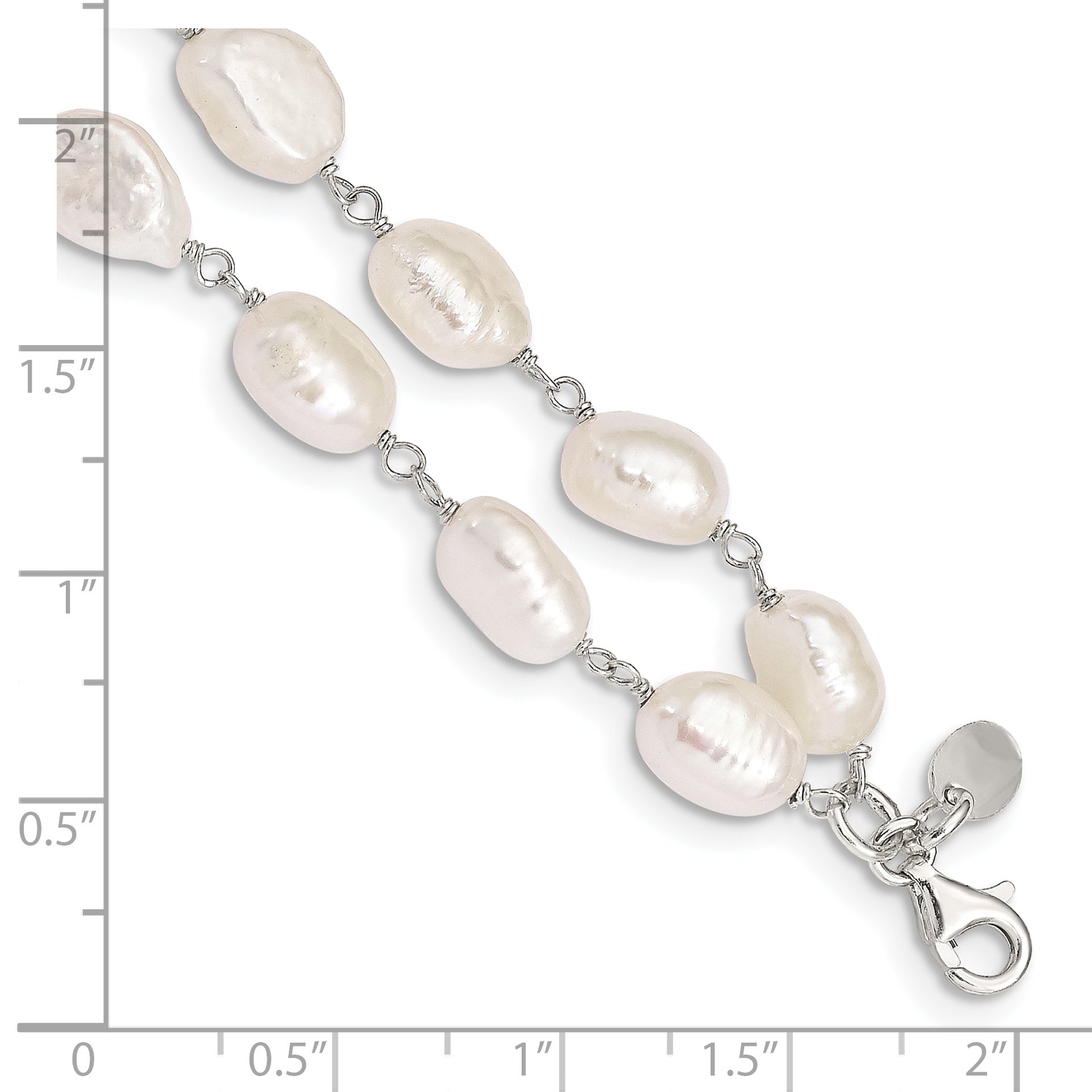 Sterling Silver 2-Strand White Baroque FW Cultured Pearl 8.5in Bracelet