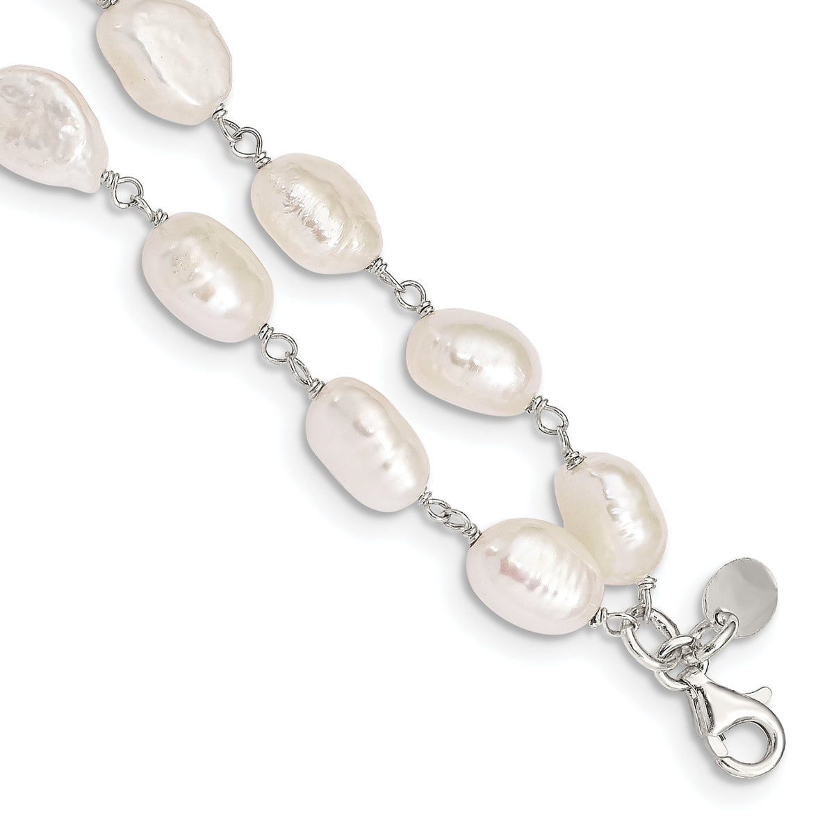 Sterling Silver 2-Strand White Baroque FW Cultured Pearl 8.5in Bracelet