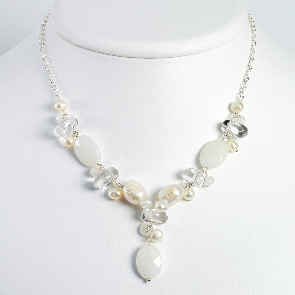 Sterling Silver 925 Necklace with Moonstone Pearl Jade Elegance