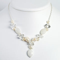 Sterling Silver 925 Necklace with Moonstone Pearl Jade Elegance