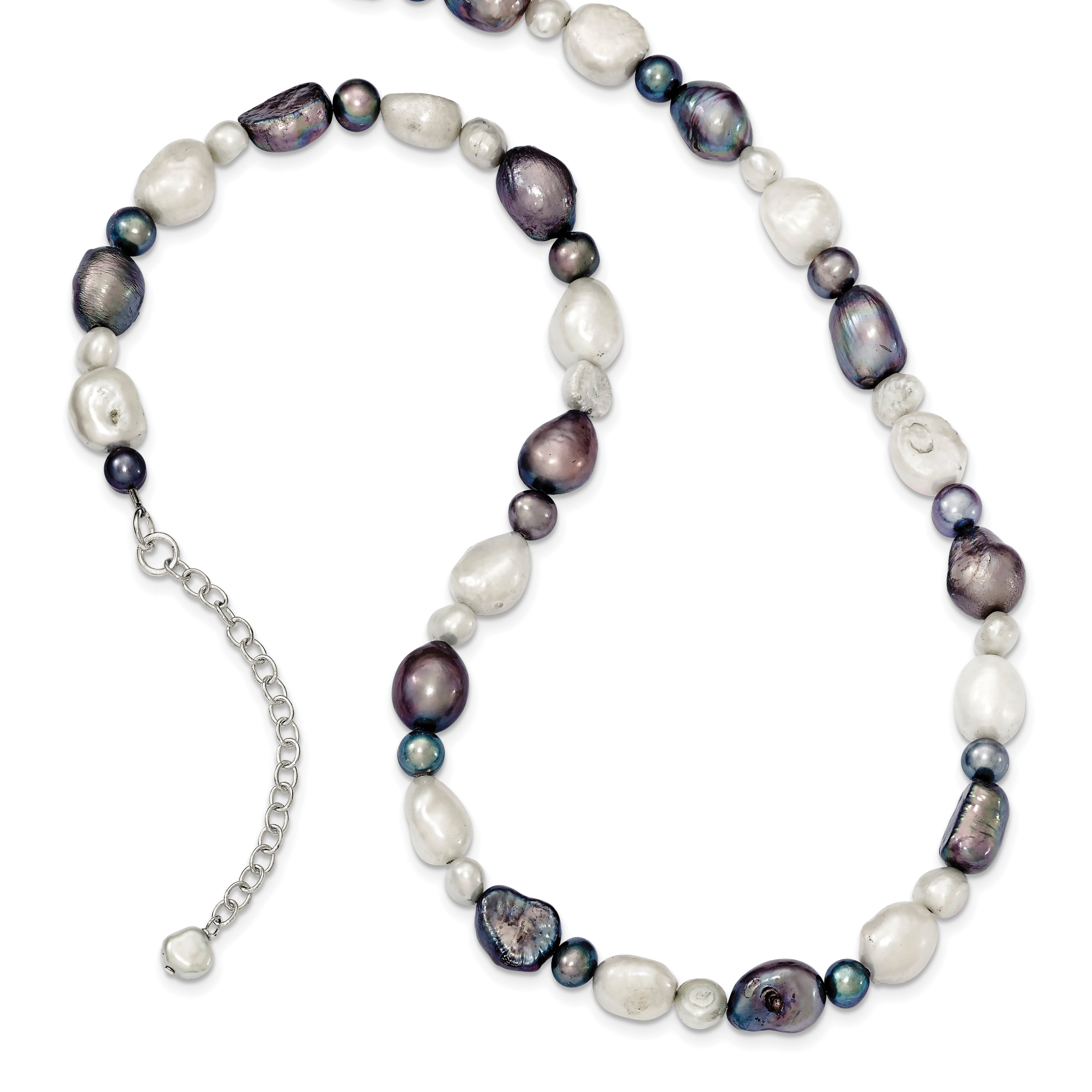 Sterling Silver White and Grey FW Cultured Pearl Necklace