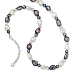 Sterling Silver White and Grey FW Cultured Pearl Necklace