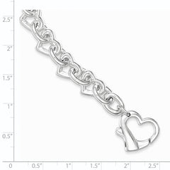 Sterling Silver 7.5inch Polished Fancy Heart Link Bracelet