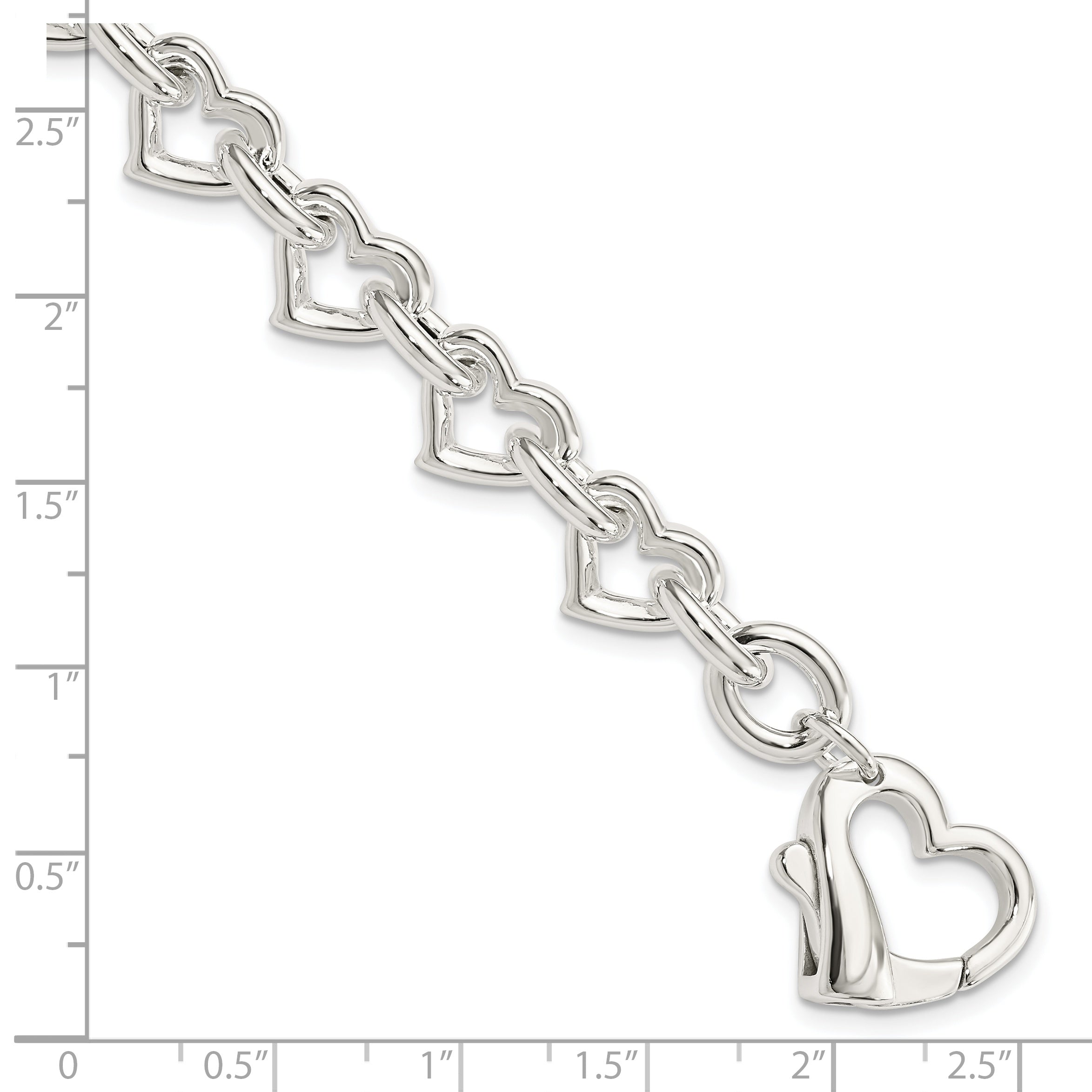 Sterling Silver 7.5inch Polished Fancy Heart Link Bracelet