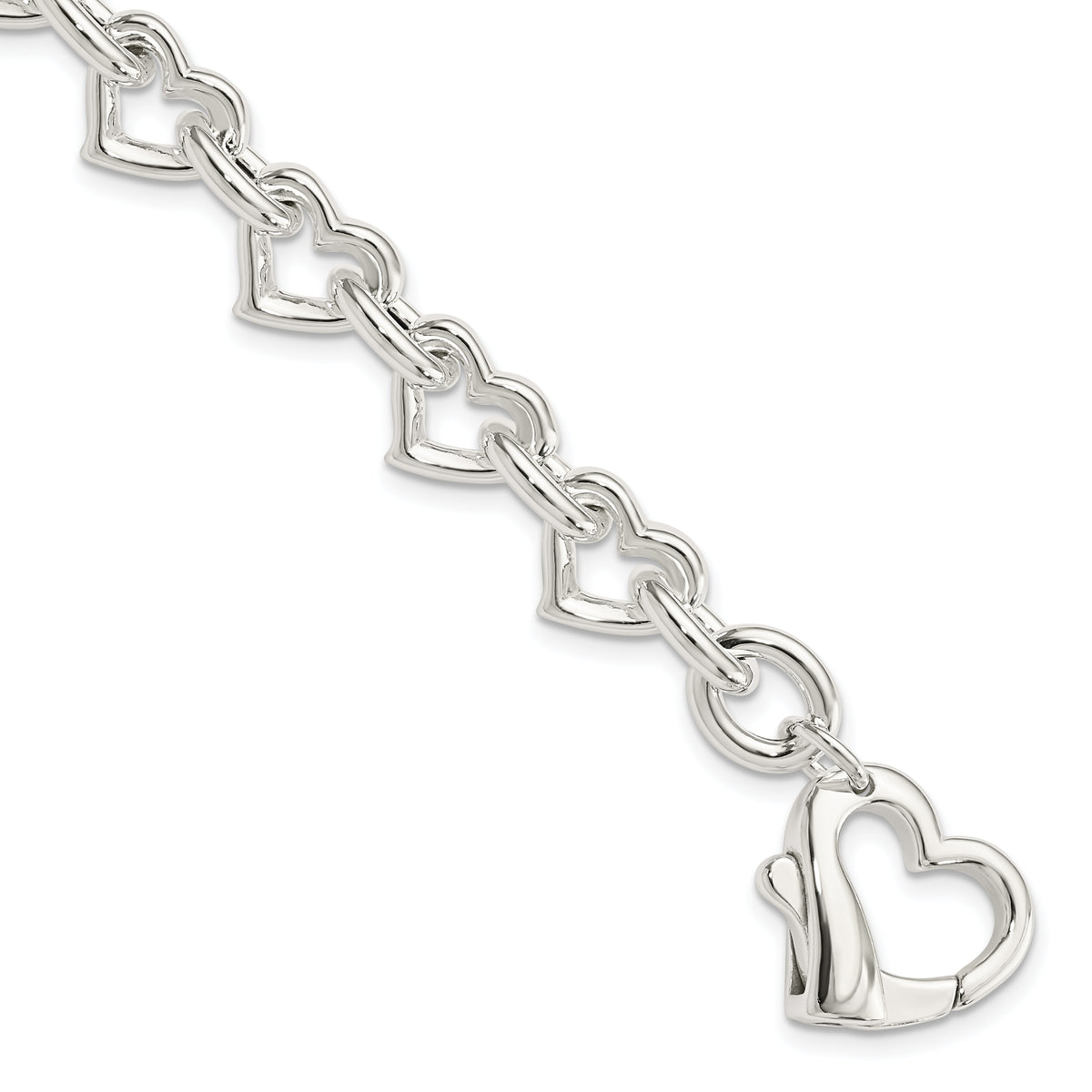 Sterling Silver 7.5inch Polished Fancy Heart Link Bracelet