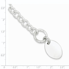 Sterling Silver Engraveable Oval Disc on Fancy Link Bracelet